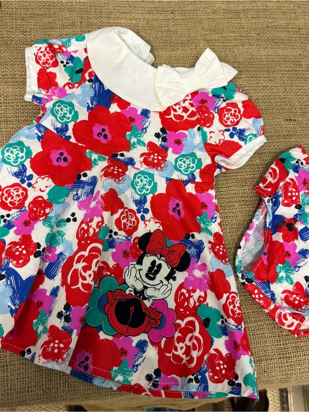 Disney baby Floral Dress in Red, Pink, Green & Blue 6-9 months